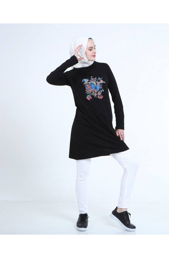 BASKILI BASİC TUNİK 6029 SİYAH