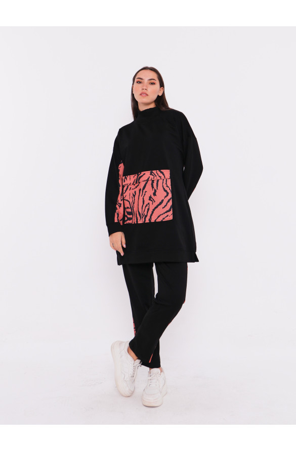 LEOPAR DESENLİ EŞOFMAN TAKIMI 71010 SİYAH