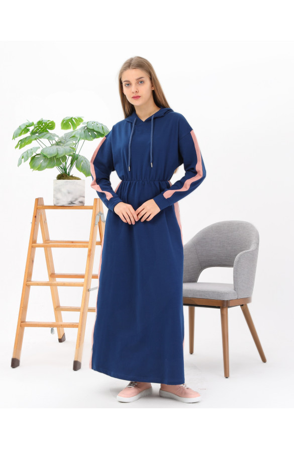 BELİ LASTİK DETAYLI ELBİSE 71044 İNDİGO
